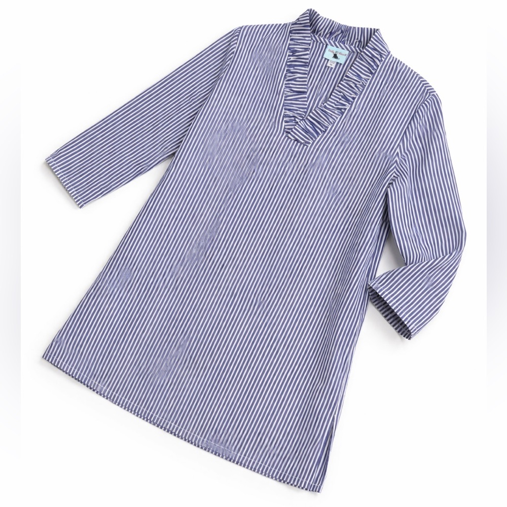 Haley & The Hound Striped V-Neck Blouse XS | Navy White Preppy Tunic Top